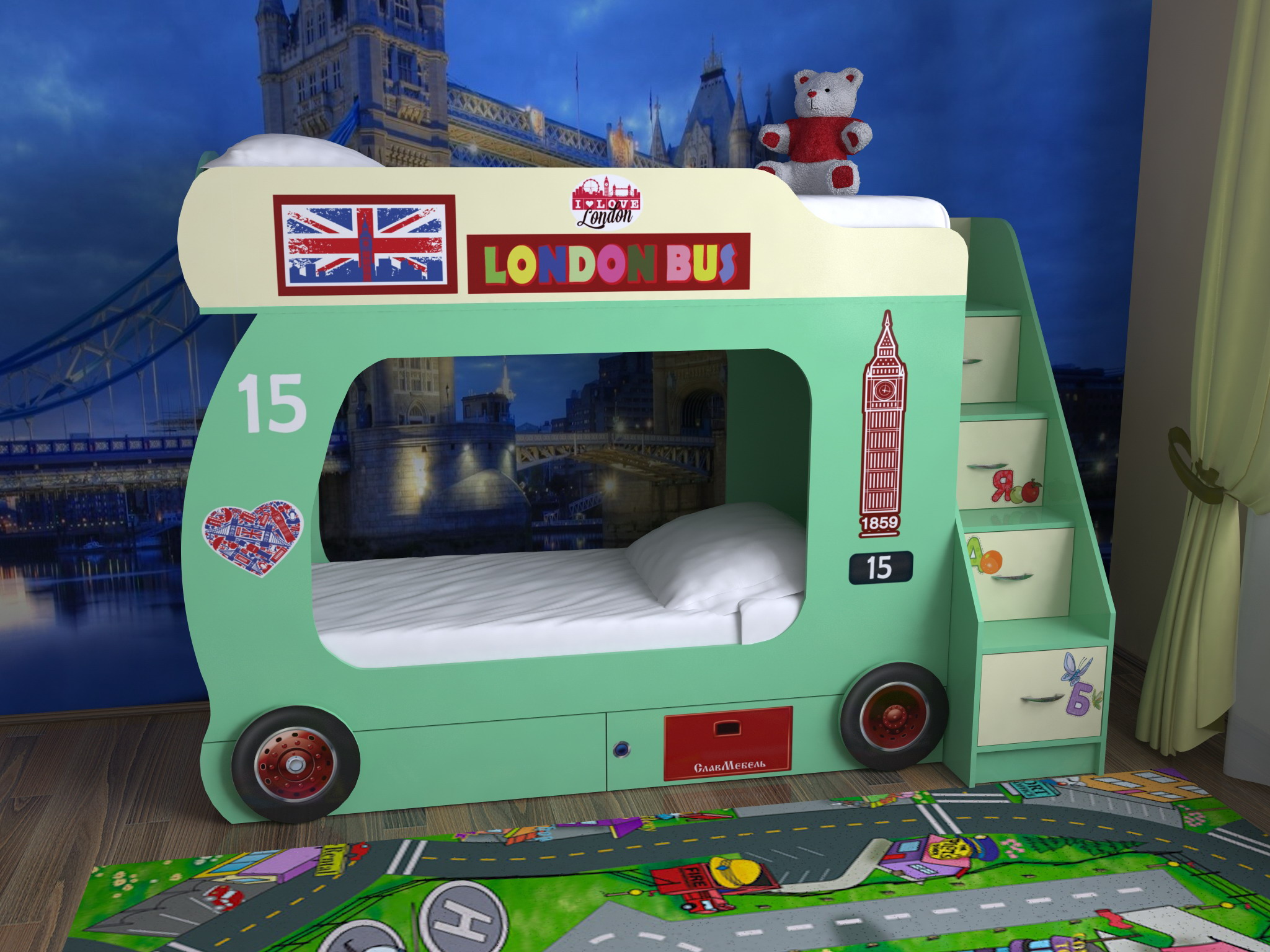 двухэтажная кровать для детей автобус